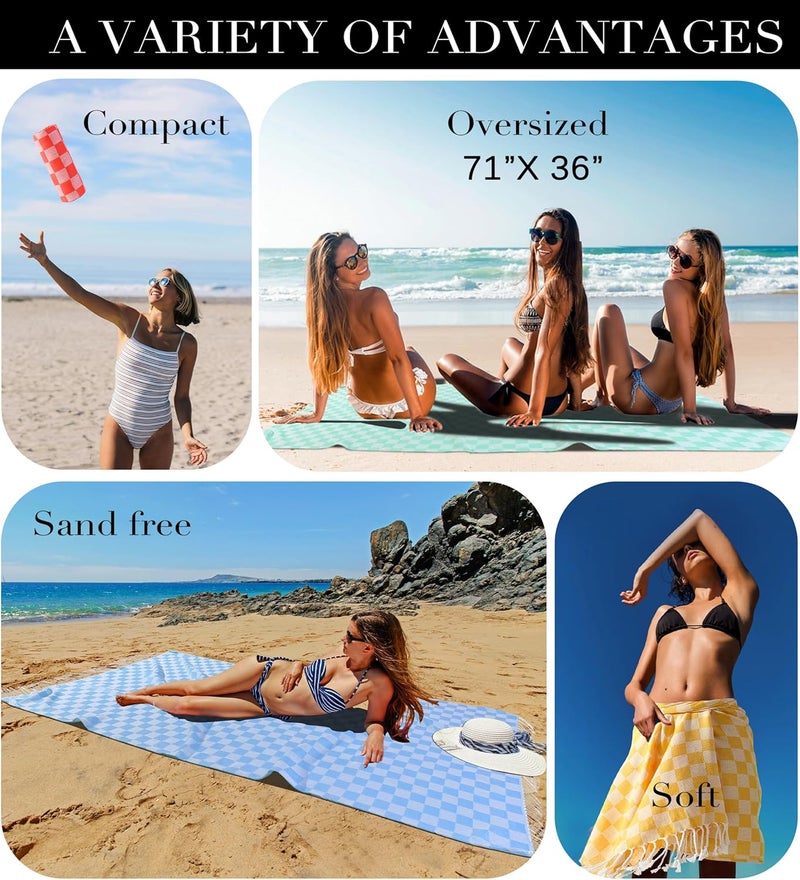Antfuny 2 Packs Checkered Plaid Yoga Gym Turkish Towel for Spa Bath Beach Blanket Quick Dry Lightweight Absorbent Gym Gear Essentials Running Accessories Excise Must Haves Workout Stuff Walking Gadgets - Image 3